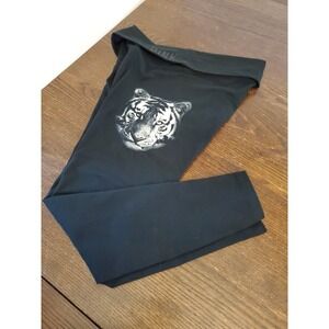 VICTORIAS SECRET Size M Cotton Blend Foldover Blk Sequins PINK Tiger Leggings